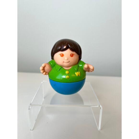 Wally Weeble Wobble Sports Boy Figure Blue Brown Hair Vintage Toy 1987 2" Tall - Picture 2 of 4